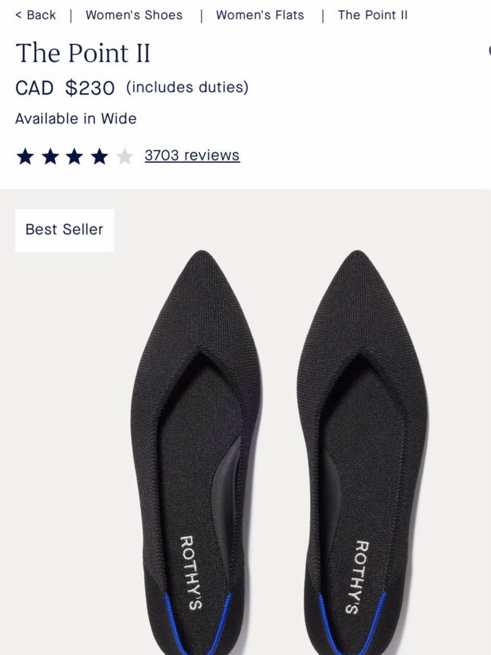 Rothy's The Point II Pointed Black Flats with Blue Trim
